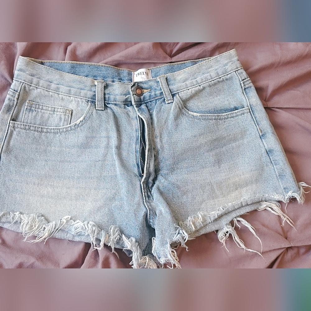 Twelve by Twelve Faded Blue Frayed Jean Shorts
